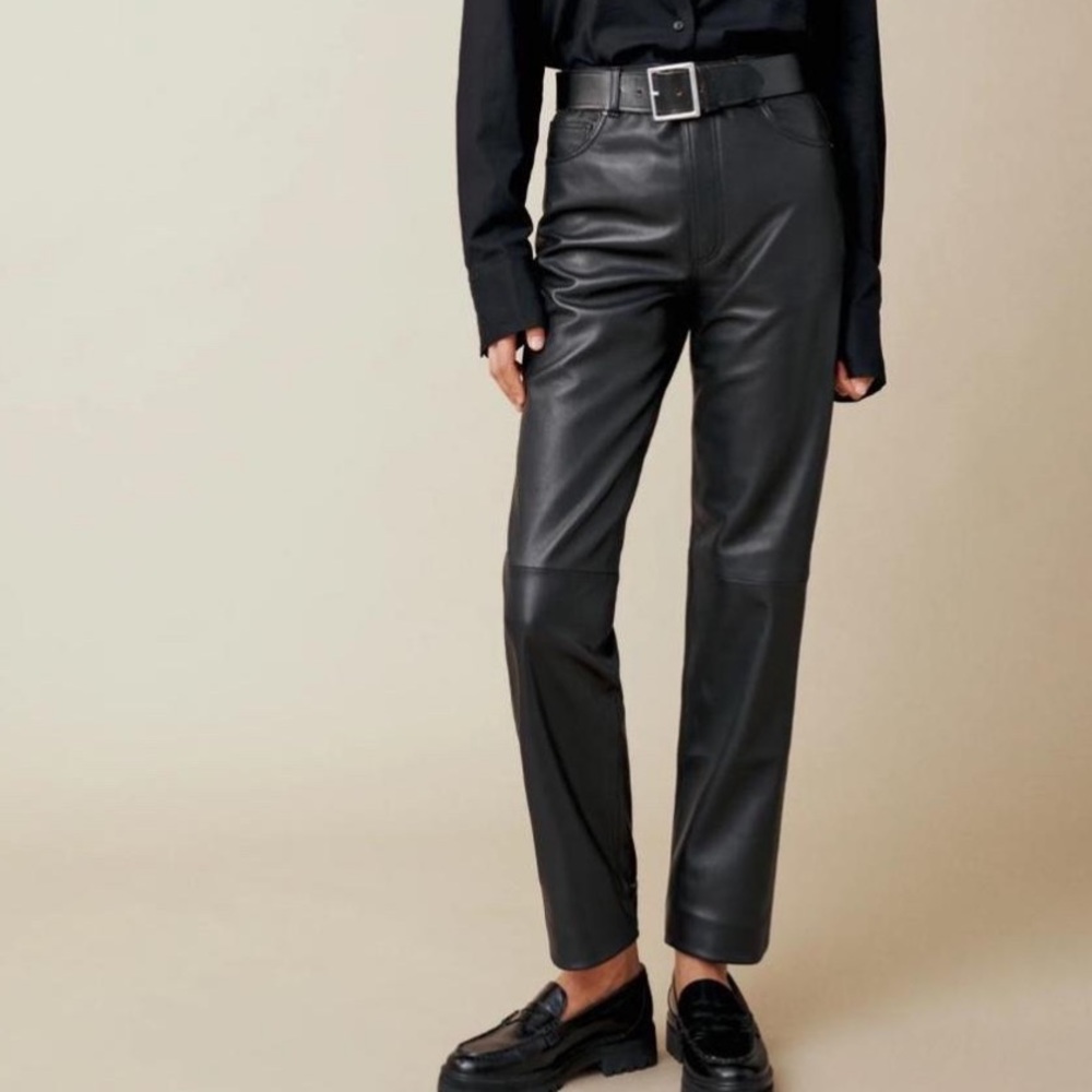Brand new, never worn Reformation x Veda Black Leather Pants. Size 6.